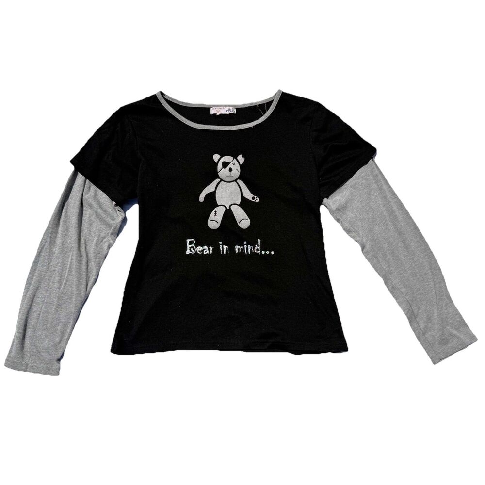 Y2K 90s Layered Short Long Sleeve Shirt Teddy Bear Vintage Intimates by Rag XL